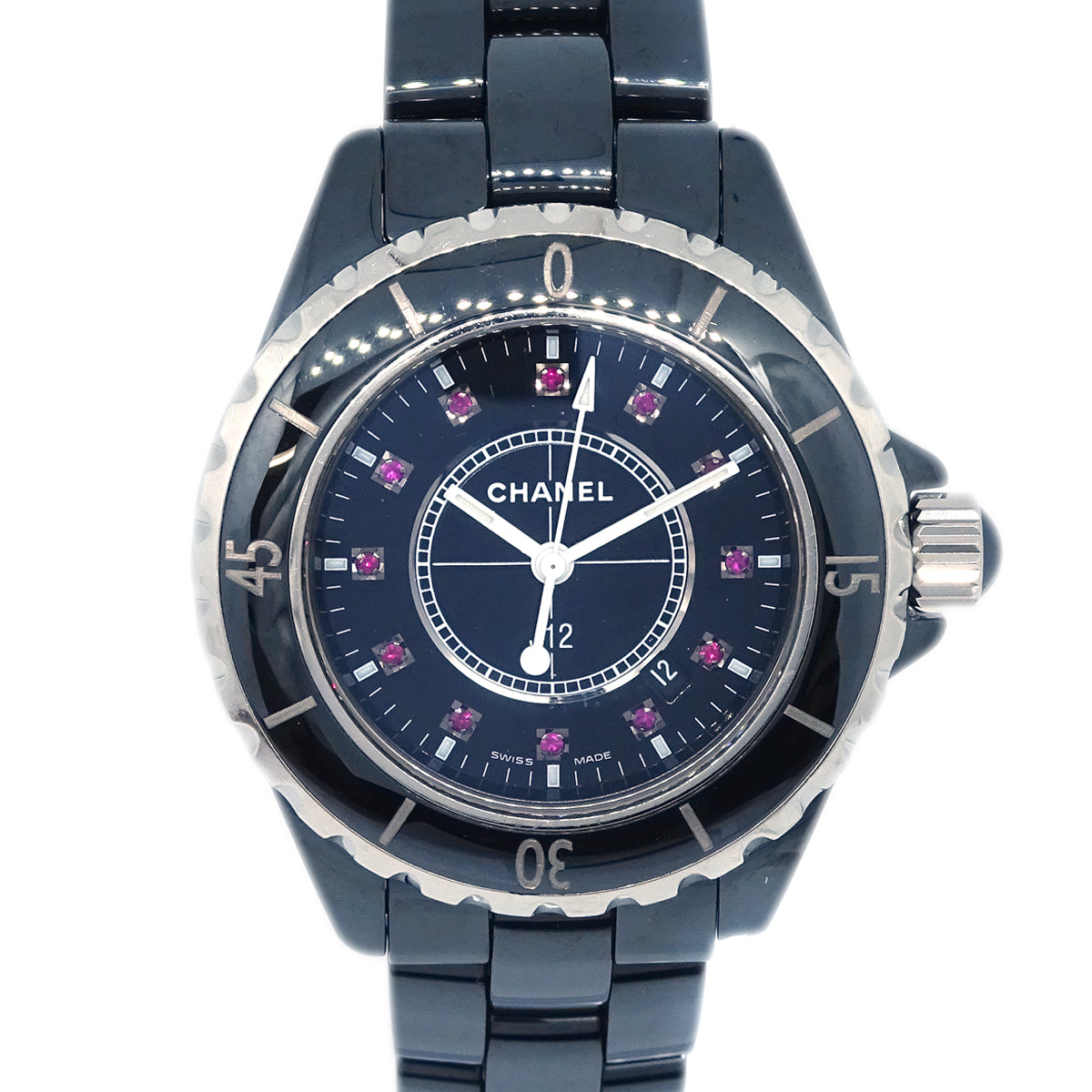 Chanel Ref.H1634 J12 Quartz 33mm Watch Ceramic SS Ruby