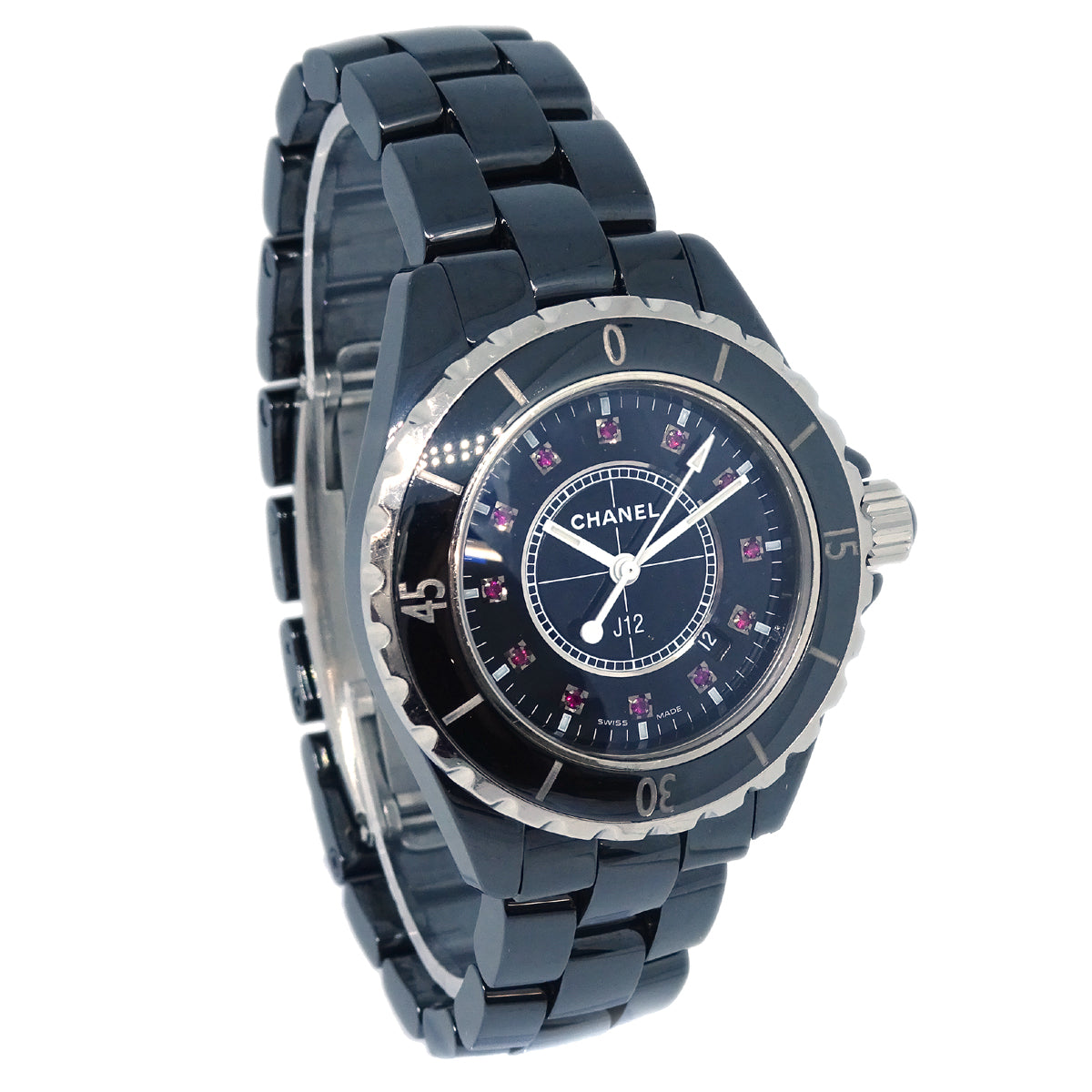 Chanel Ref.H1634 J12 Quartz 33mm Watch Ceramic SS Ruby