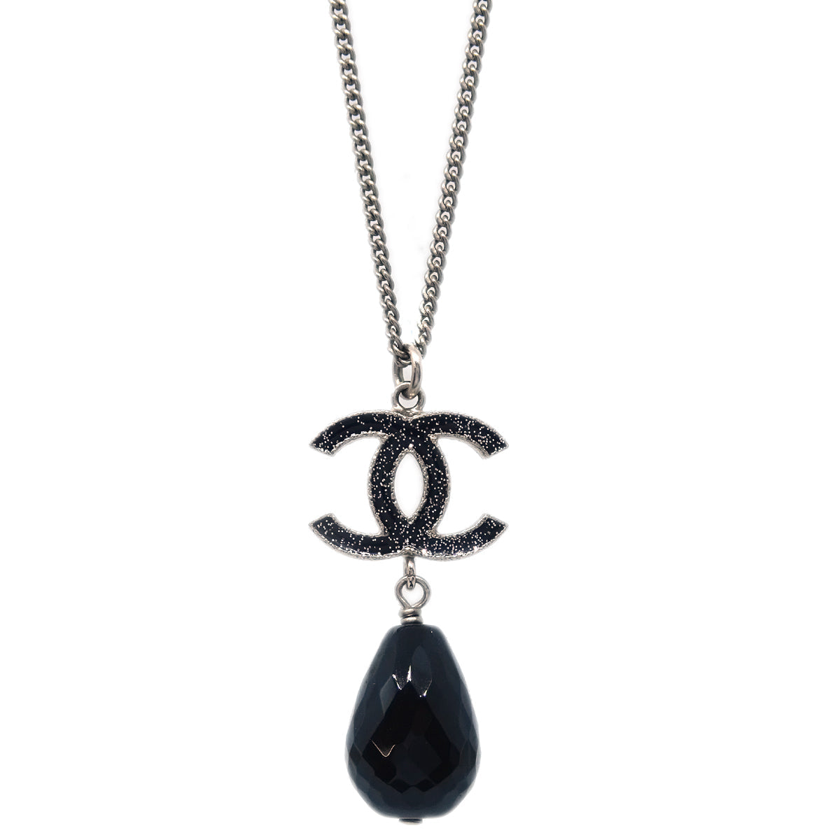 Chanel CC Chain Necklace Silver Black B10A