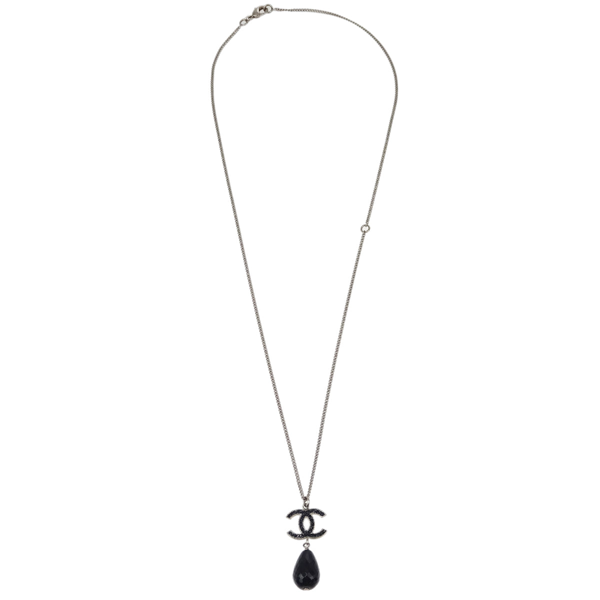 Chanel CC Chain Necklace Silver Black B10A