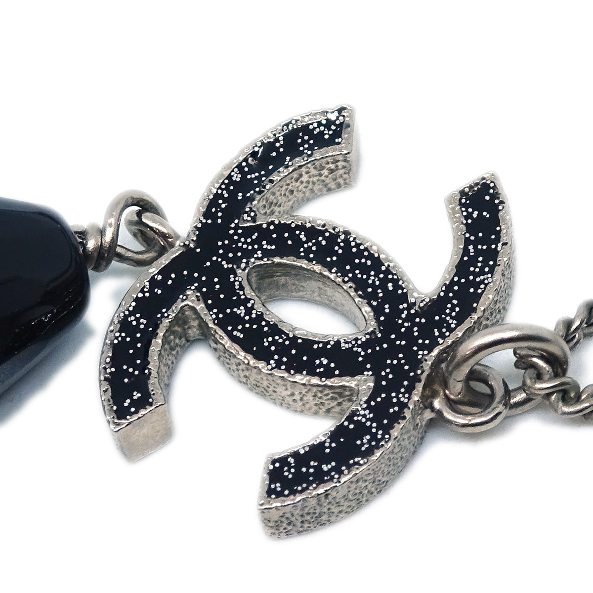 Chanel CC Chain Necklace Silver Black B10A