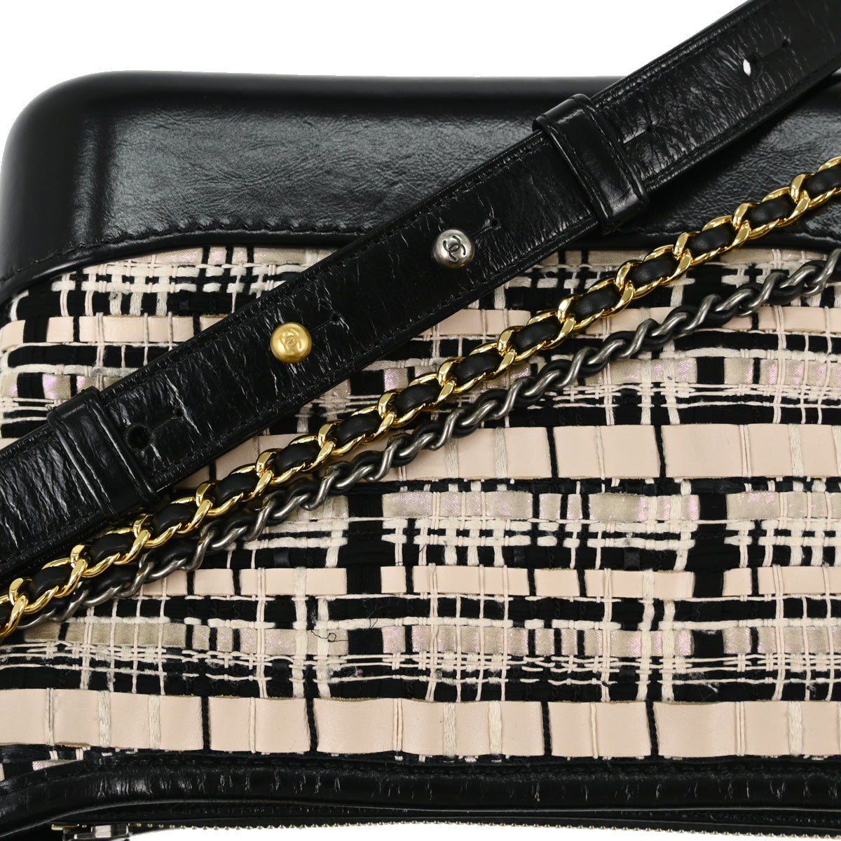 Chanel 2019 Black Calfskin Tweed Small Gabrielle Shoulder Bag