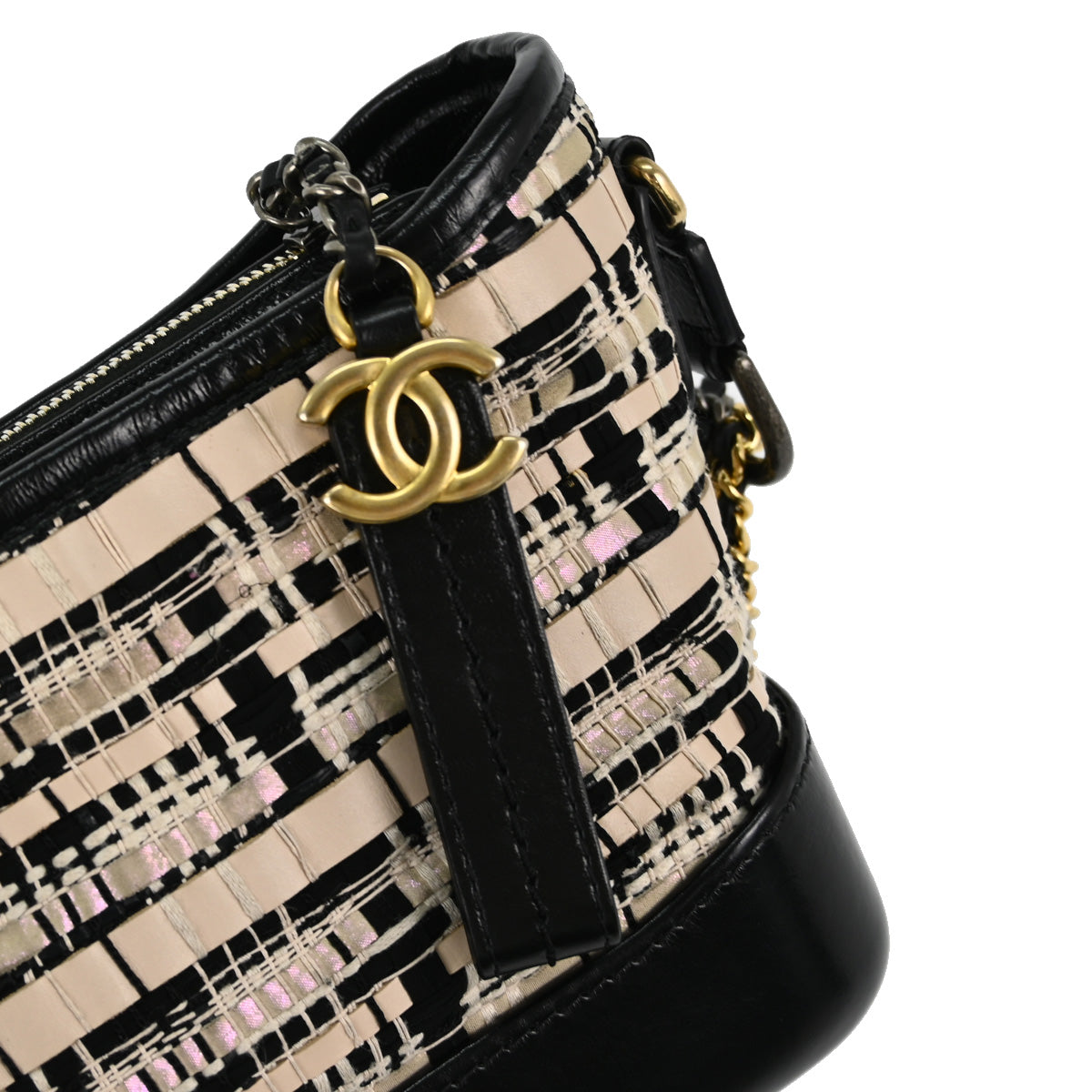Chanel 2019 Black Calfskin Tweed Small Gabrielle Shoulder Bag