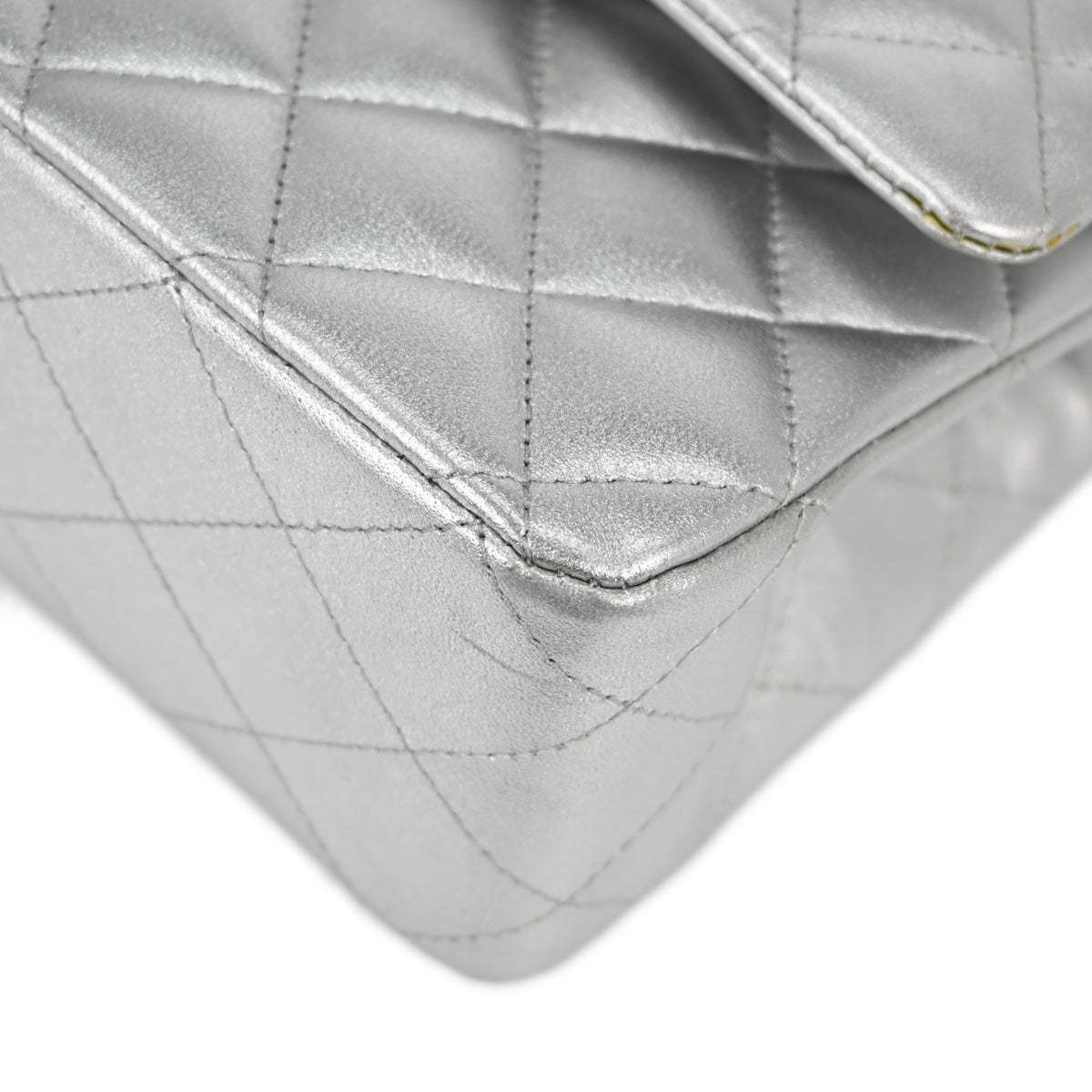 Chanel * 2010-2011 Silver Lambskin Medium Classic Double Flap Shoulder Bag