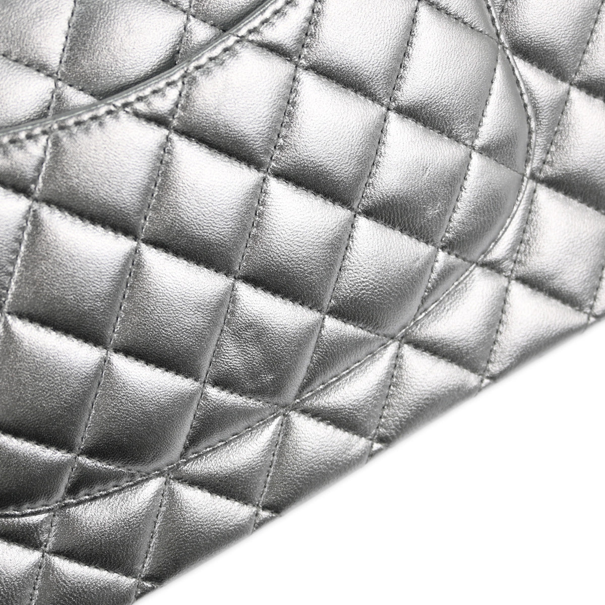 Chanel * 2010-2011 Silver Lambskin Medium Classic Double Flap Shoulder Bag