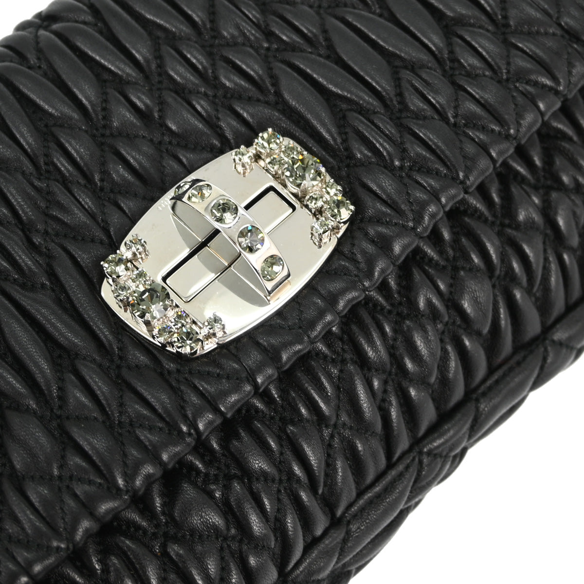 Miu Miu Black Lambskin Nappa Crystal Handbag
