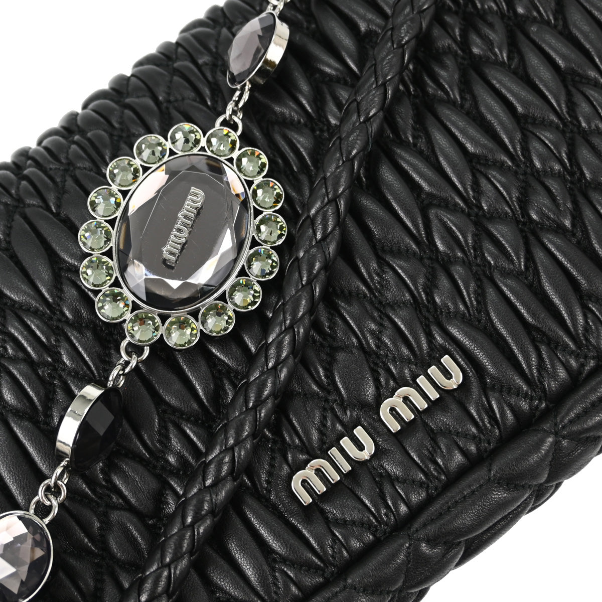 Miu Miu Black Lambskin Nappa Crystal Handbag