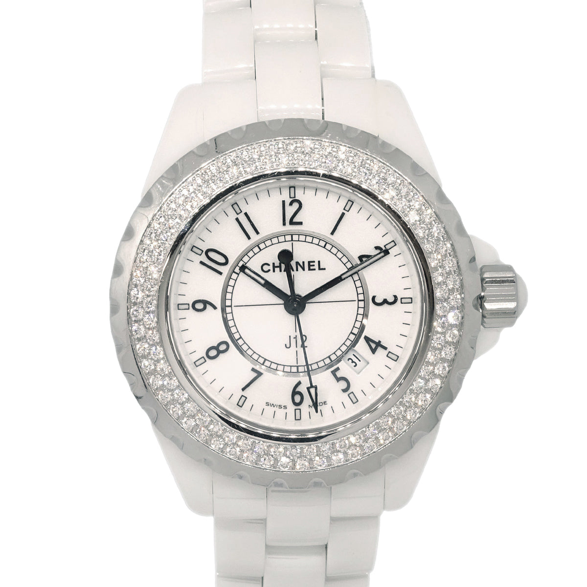Chanel Ref.H0967 2008 J12 34mm Quartz Watch Ceramic Diamond