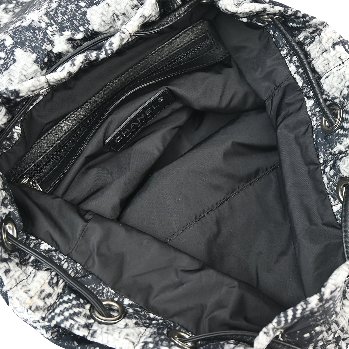 Chanel 2013-2014 Black White Tweed Print Backpack