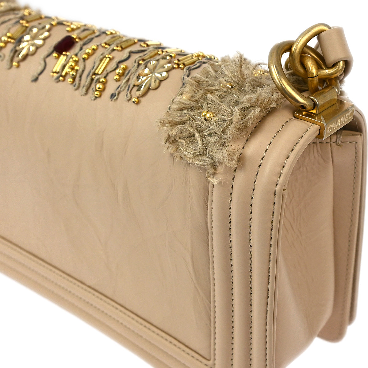 Boy Chanel 2015 Beige Lambskin Medium Chain Shoulder Bag