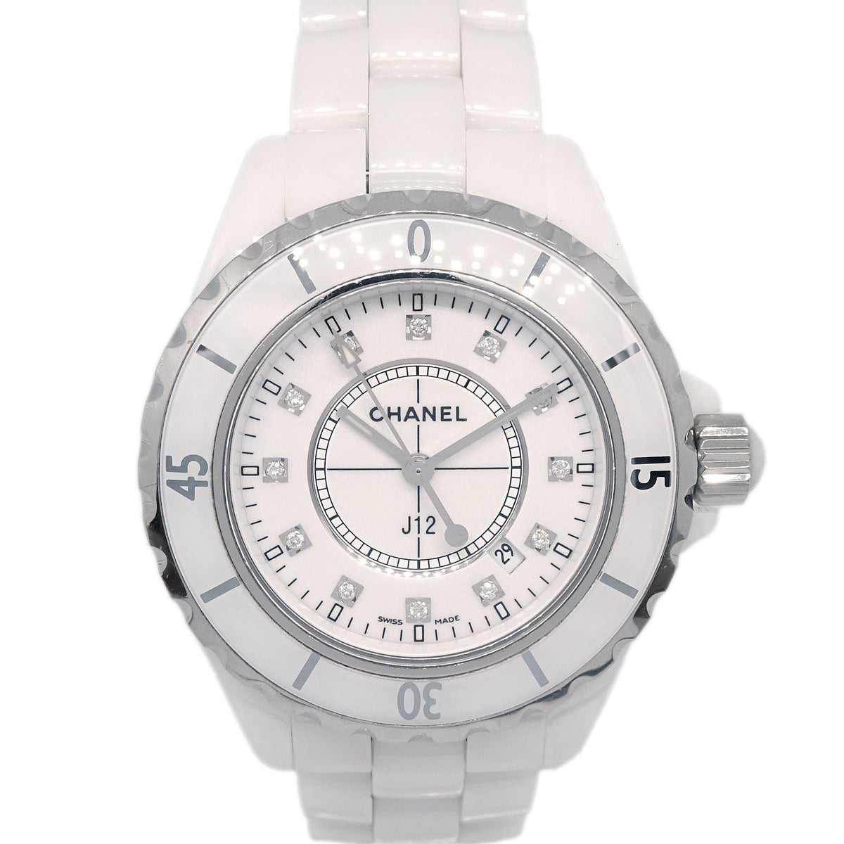 Chanel Ref.H1628 2009 J12 Quartz 33mm Watch Ceramic SS Diamond