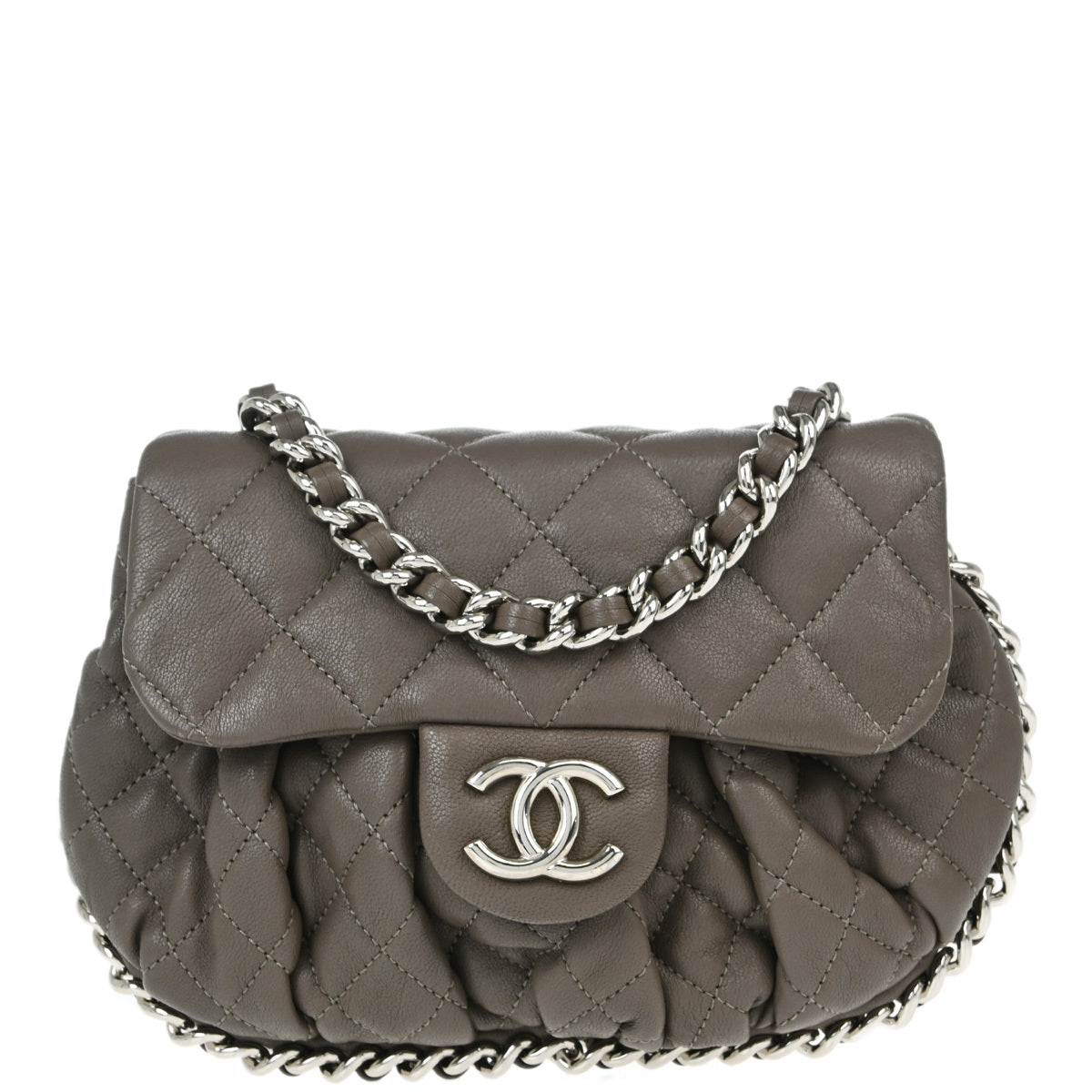 Chanel 2012-2013 Gray Lambskin Around Chain Shoulder Bag