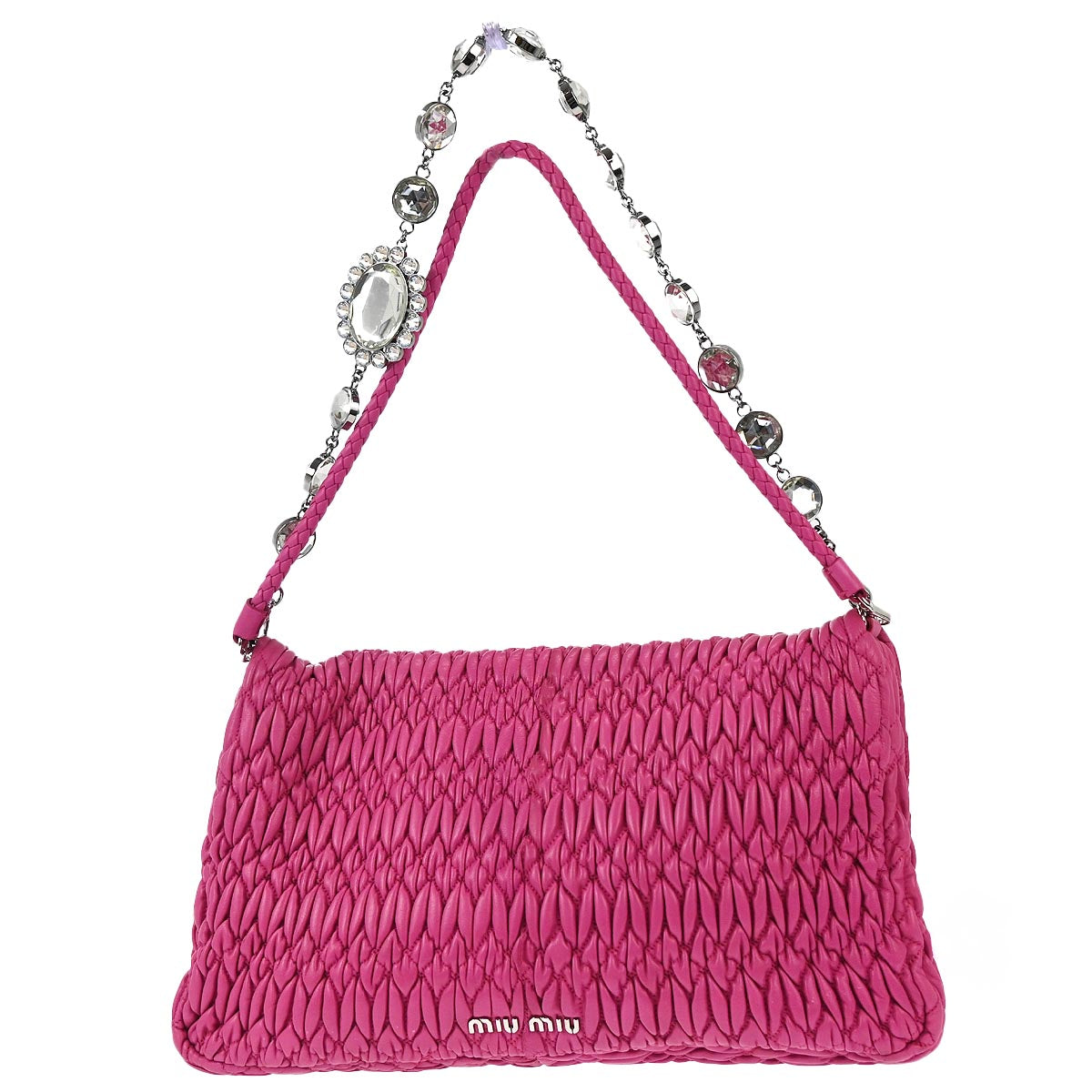 Miu Miu Pink Lambskin Nappa Crystal Handbag
