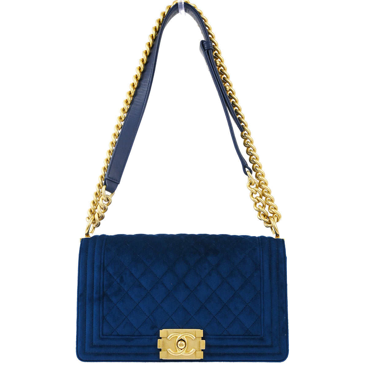 Boy Chanel 2019 Blue Velvet Medium Chain Shoulder Bag