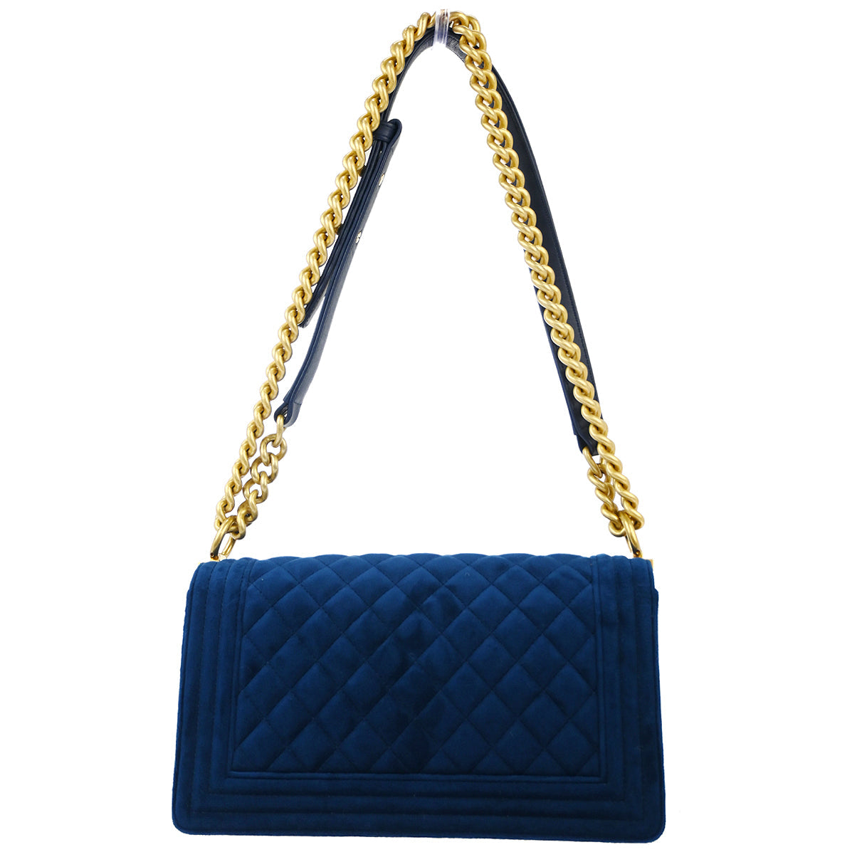 Boy Chanel 2019 Blue Velvet Medium Chain Shoulder Bag