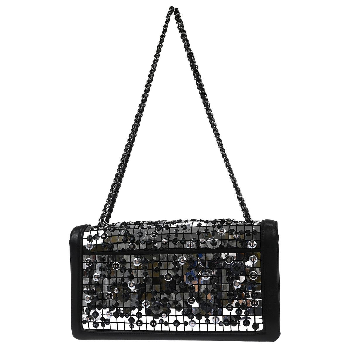 Chanel 2016-2017 Silver Lambskin Sequins Double Chain Shoulder Bag