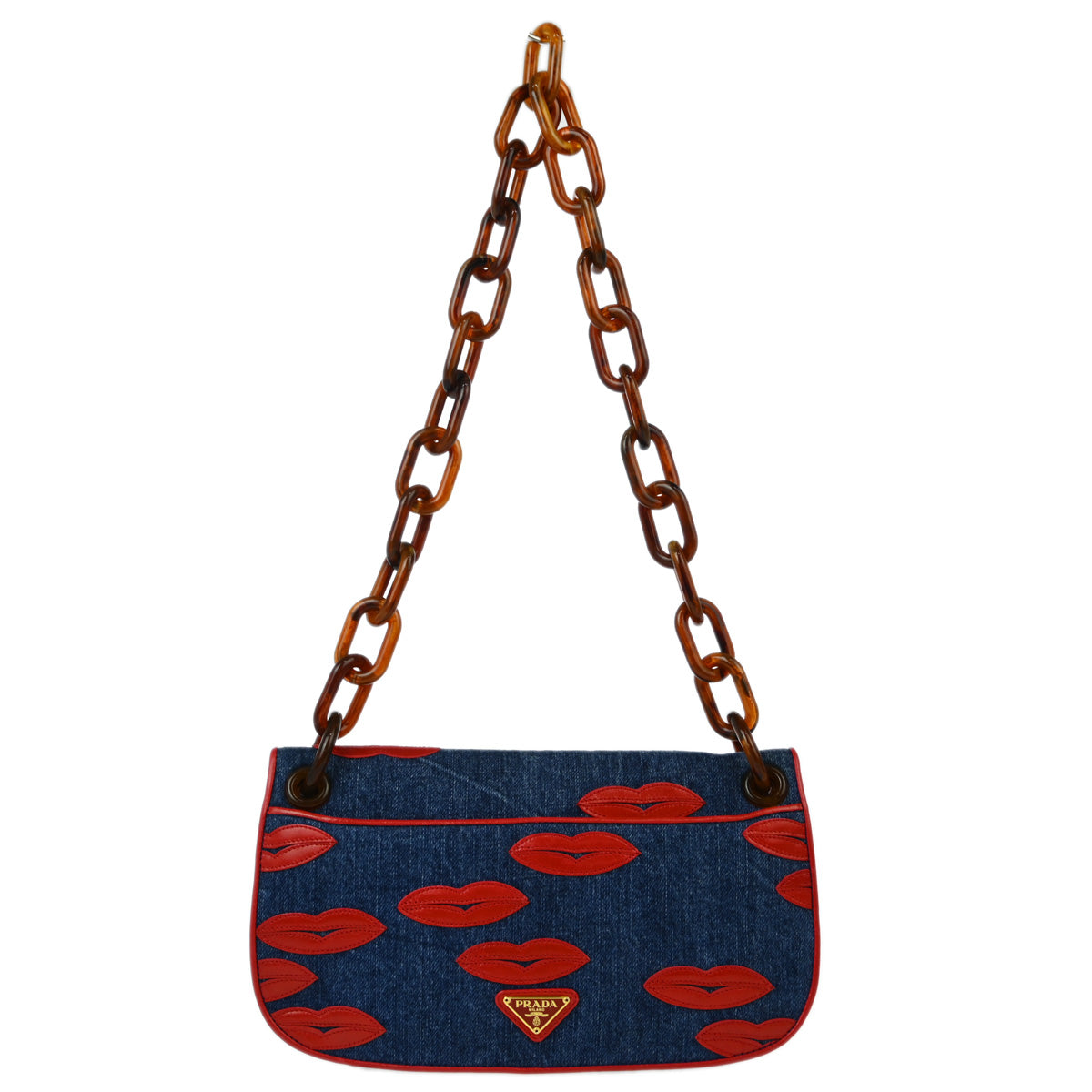 Prada Blue Denim Lip Shoulder Bag