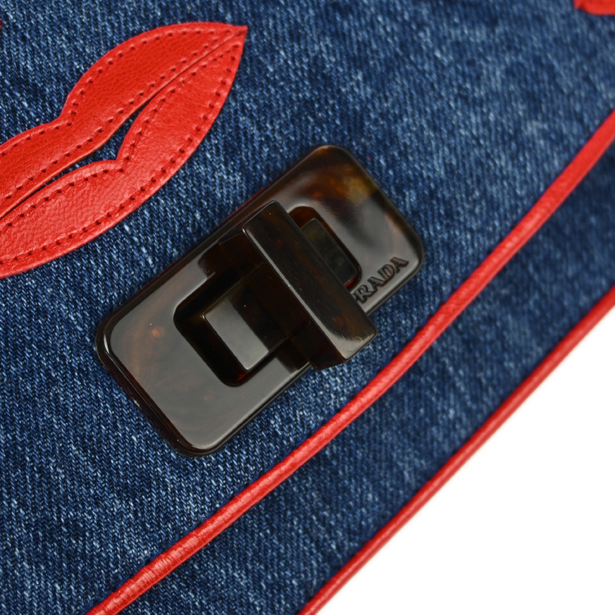 Prada Blue Denim Lip Shoulder Bag