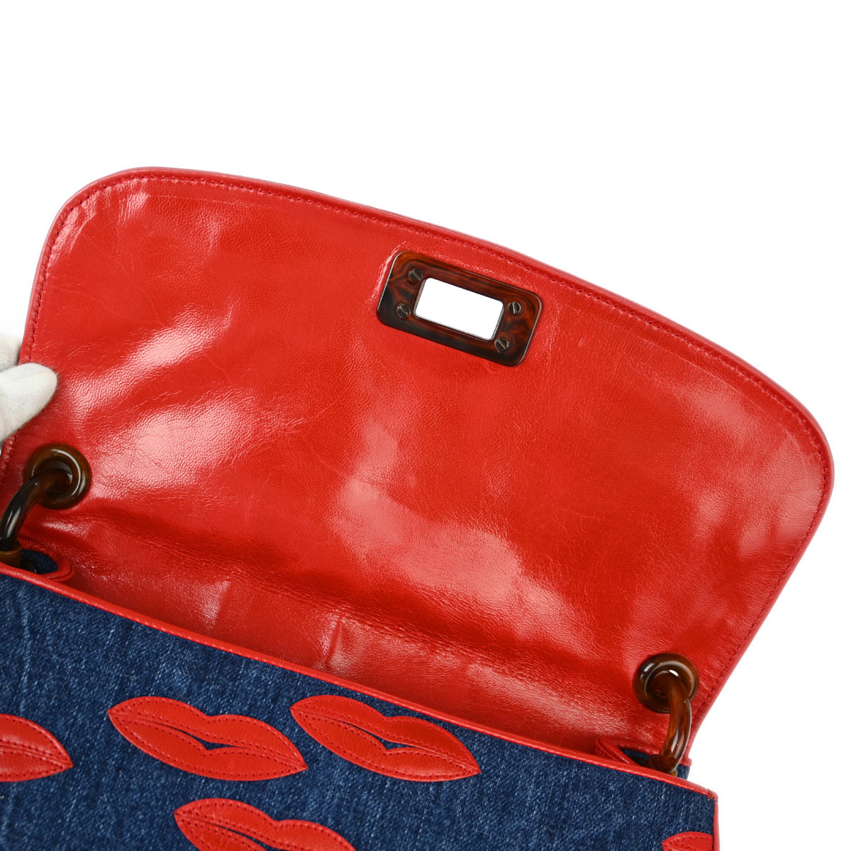 Prada Blue Denim Lip Shoulder Bag