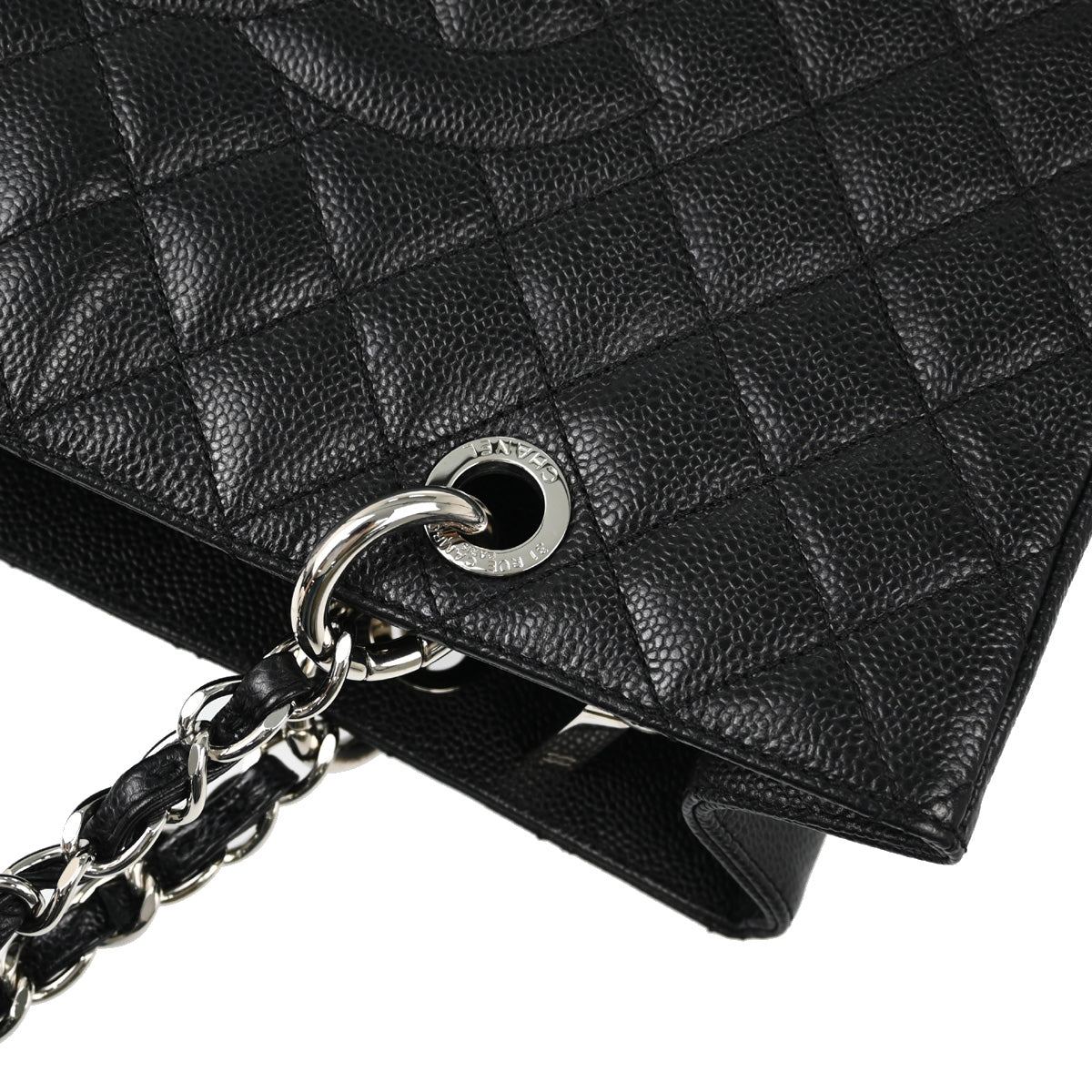 Chanel 2012 Black Caviar Grand Shopping Tote GST Chain Handbag