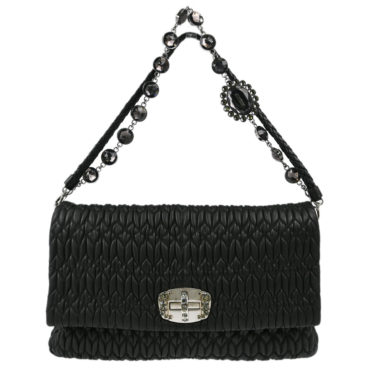 Miu Miu Black Lambskin Matelasse Shoulder Bag