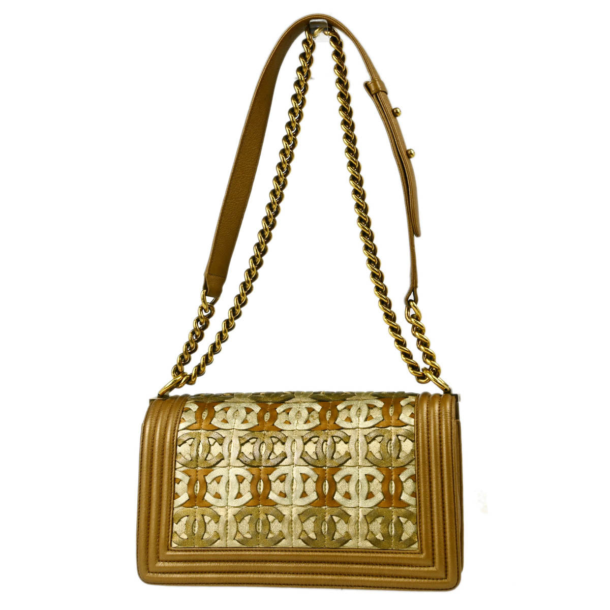 Boy Chanel 2014-2015 Gold Lambskin Medium Chain Shoulder Bag