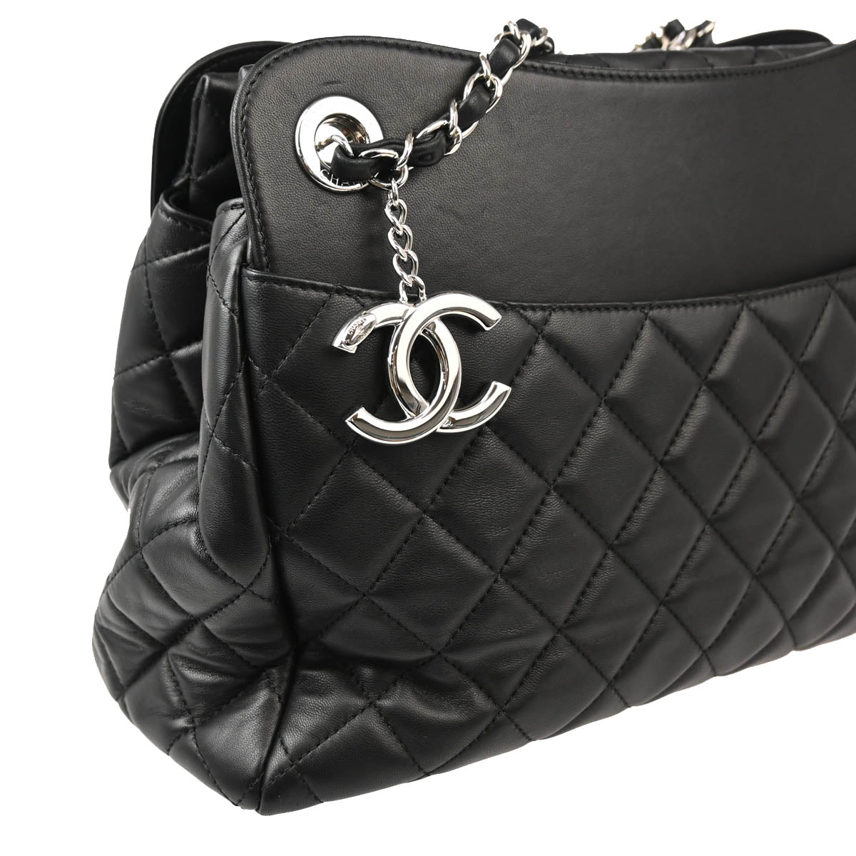 Chanel 2014-2015 Black Lambskin Chain Shoulder Tote Bag
