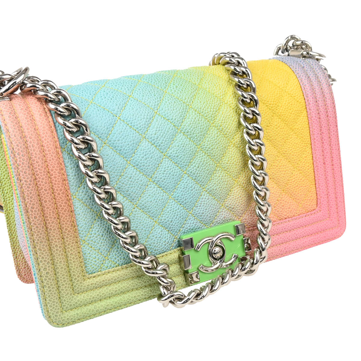 Boy Chanel 2017 Pink Blue Caviar Medium Chain Shoulder Bag