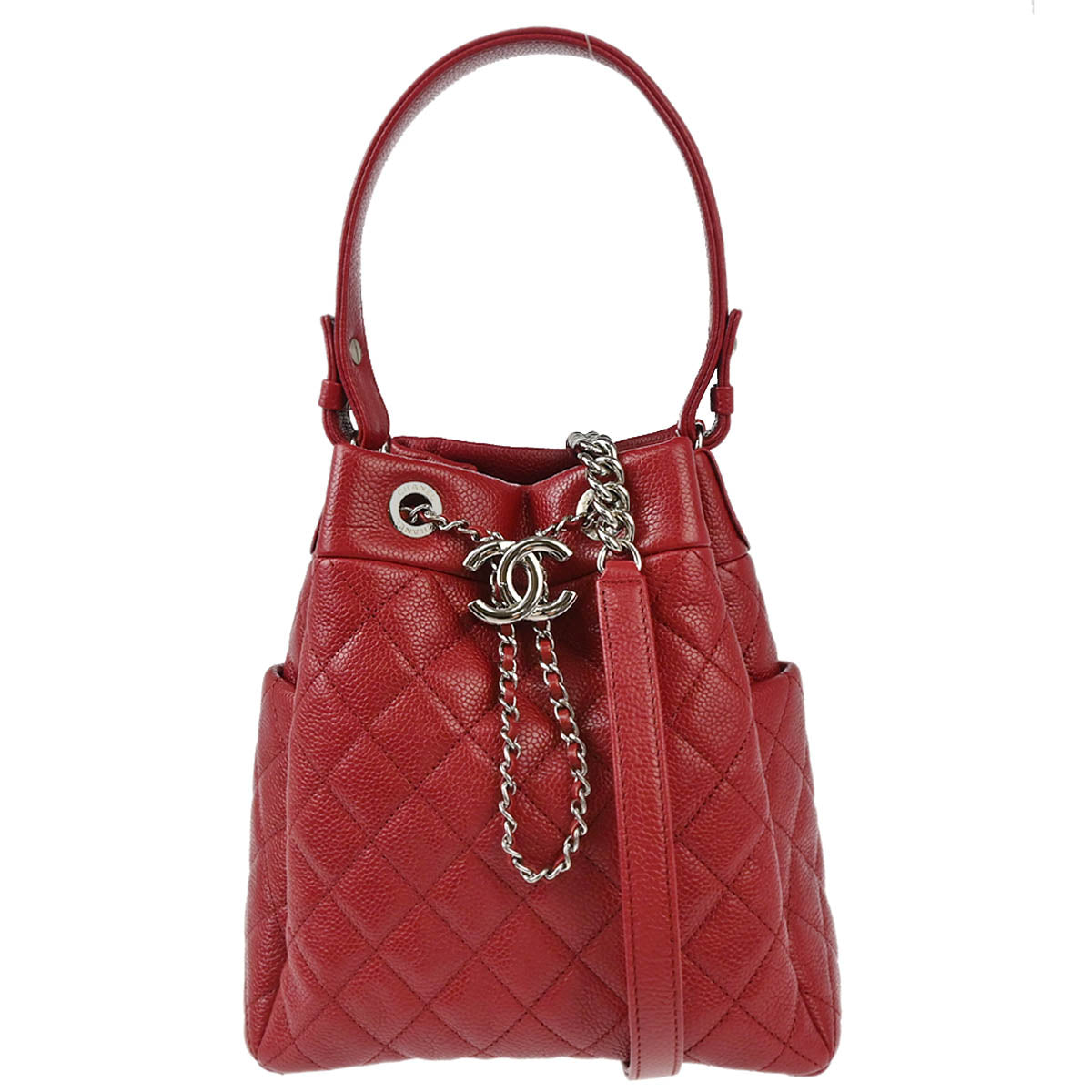 Chanel 2019 Red Caviar Bucket 2way Shoulder Handbag