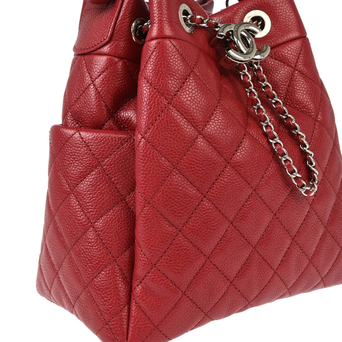 Chanel 2019 Red Caviar Bucket 2way Shoulder Handbag