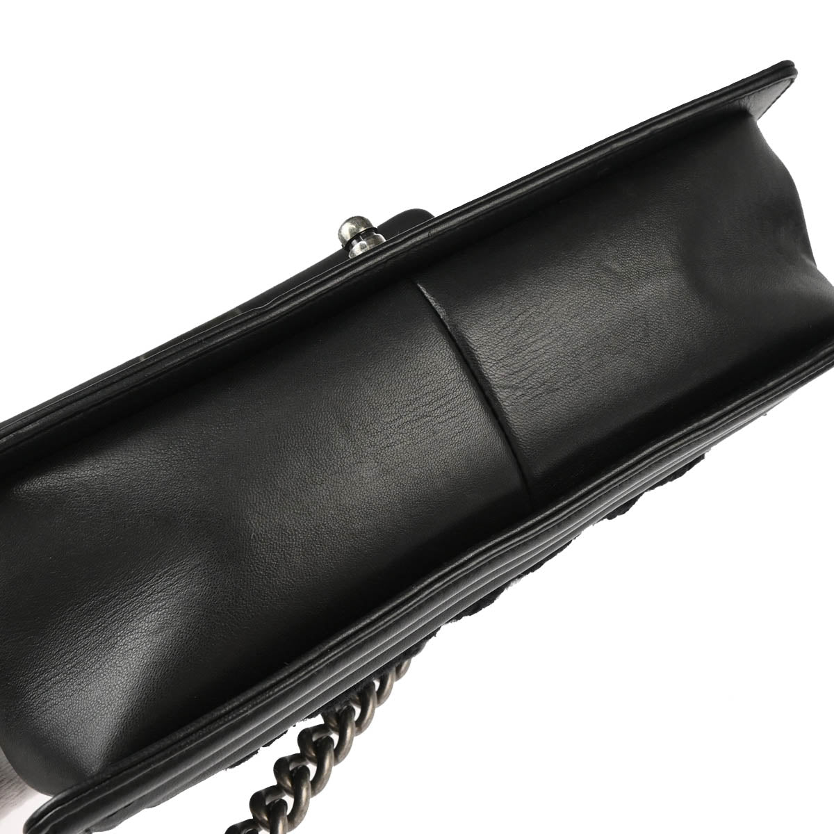 Boy Chanel 2017 Black Lambskin Fabric Medium Chain Shoulder Bag