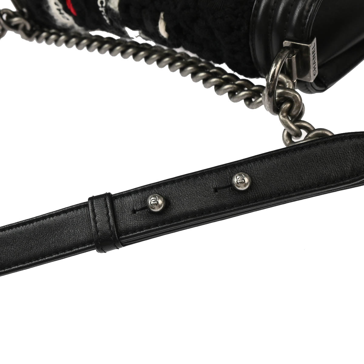 Boy Chanel 2017 Black Lambskin Fabric Medium Chain Shoulder Bag