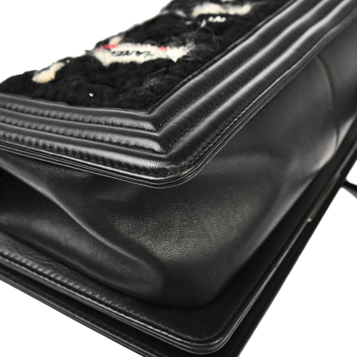 Boy Chanel 2017 Black Lambskin Fabric Medium Chain Shoulder Bag