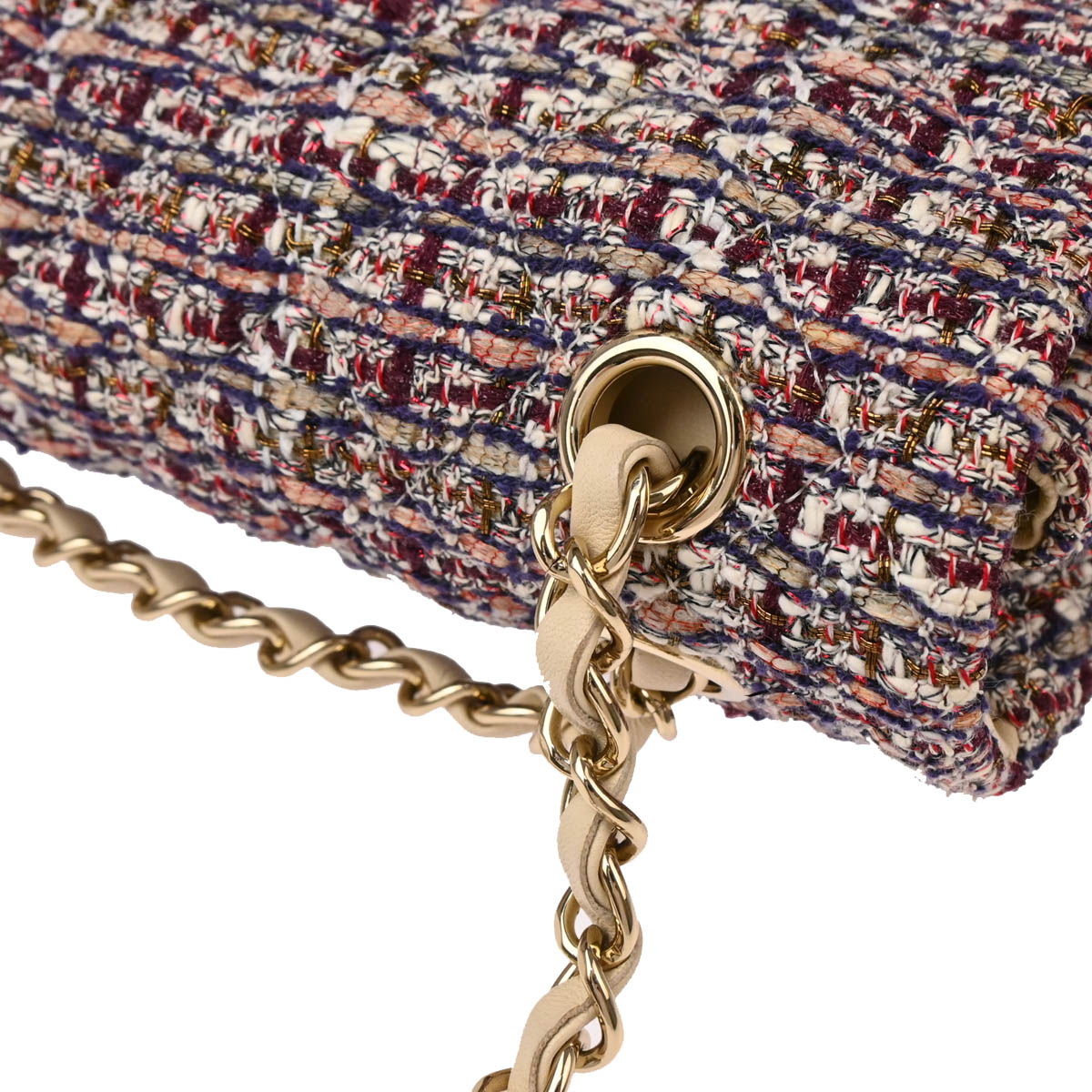 Chanel 2019 White Tweed 2.55 Medium Classic Double Flap Shoulder Bag