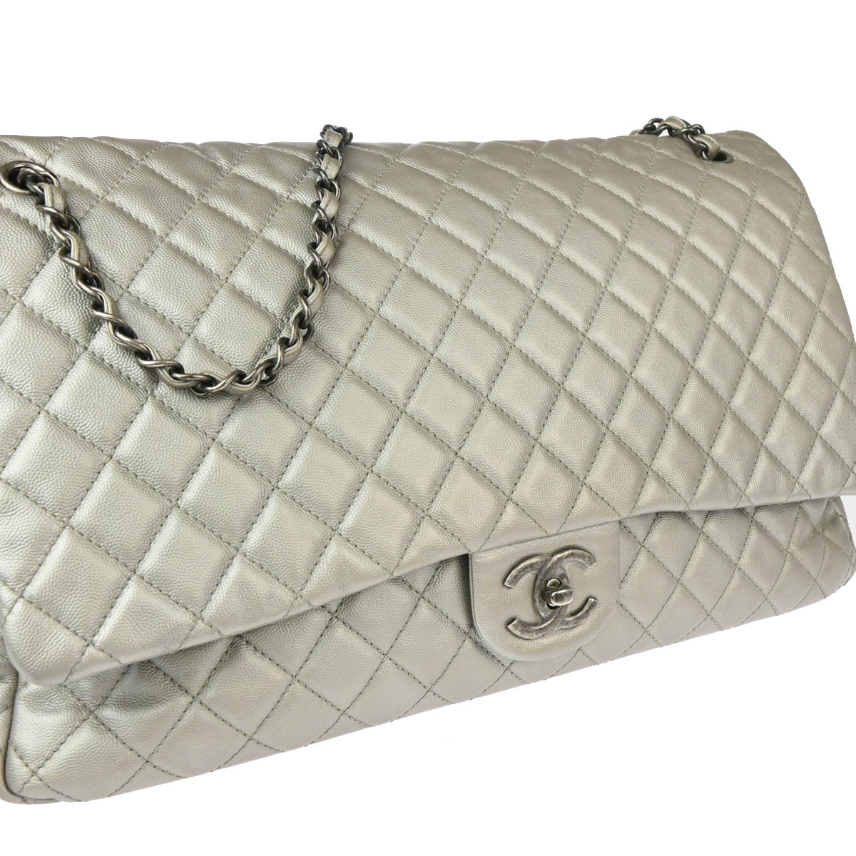 Chanel 2016-2017 Silver Caviar XXL Single Flap Shoulder Bag