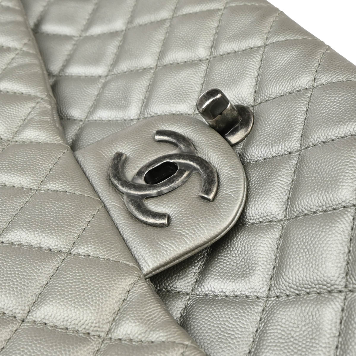 Chanel 2016-2017 Silver Caviar XXL Single Flap Shoulder Bag
