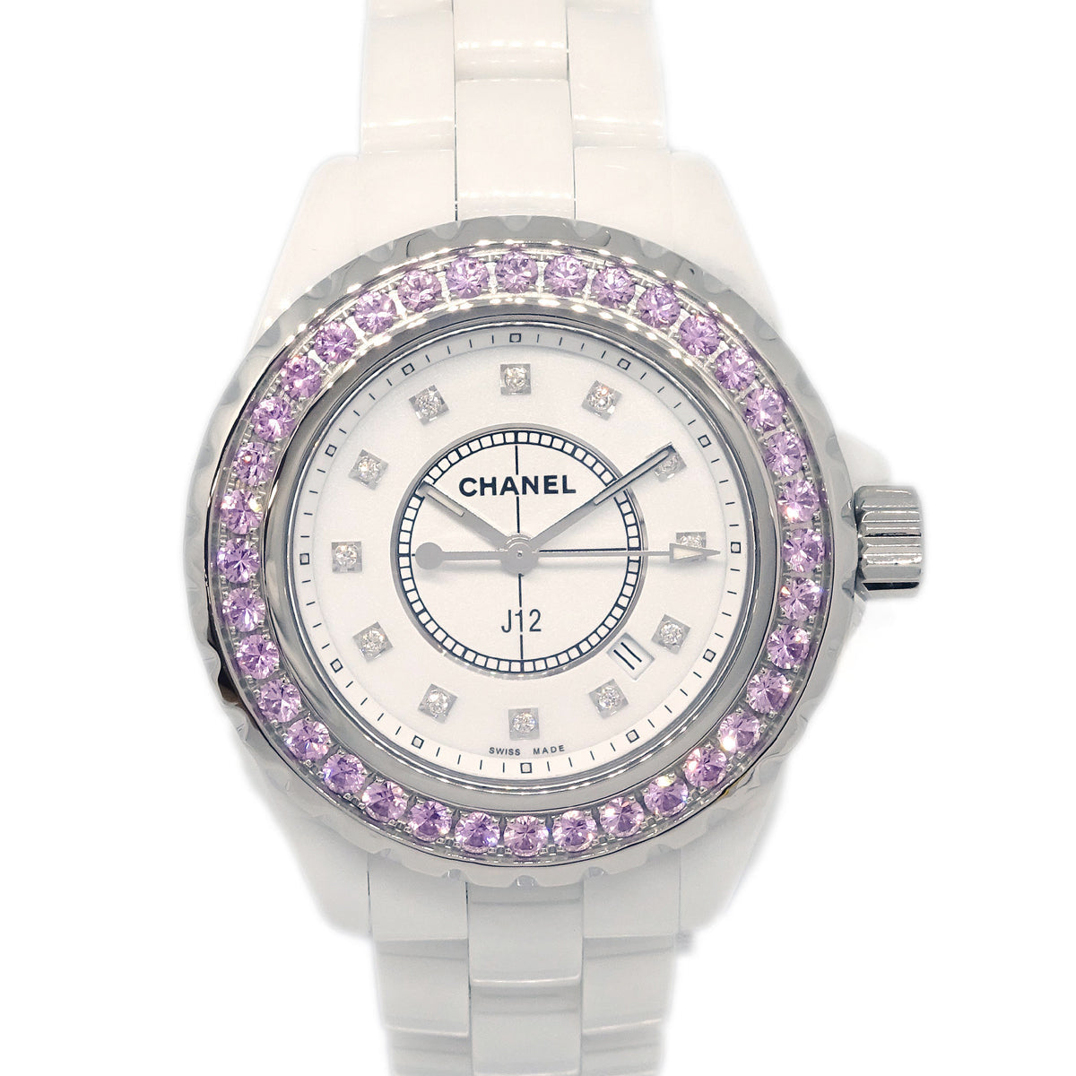 Chanel Ref.H2010 J12 33mm Quartz Watch Ceramic SS Diamond Pink Sapphire