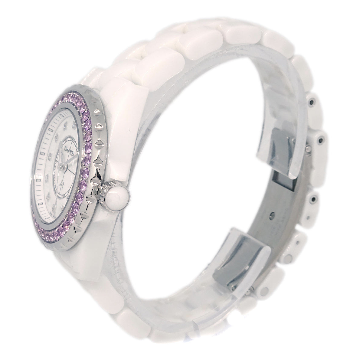 Chanel Ref.H2010 J12 33mm Quartz Watch Ceramic SS Diamond Pink Sapphire