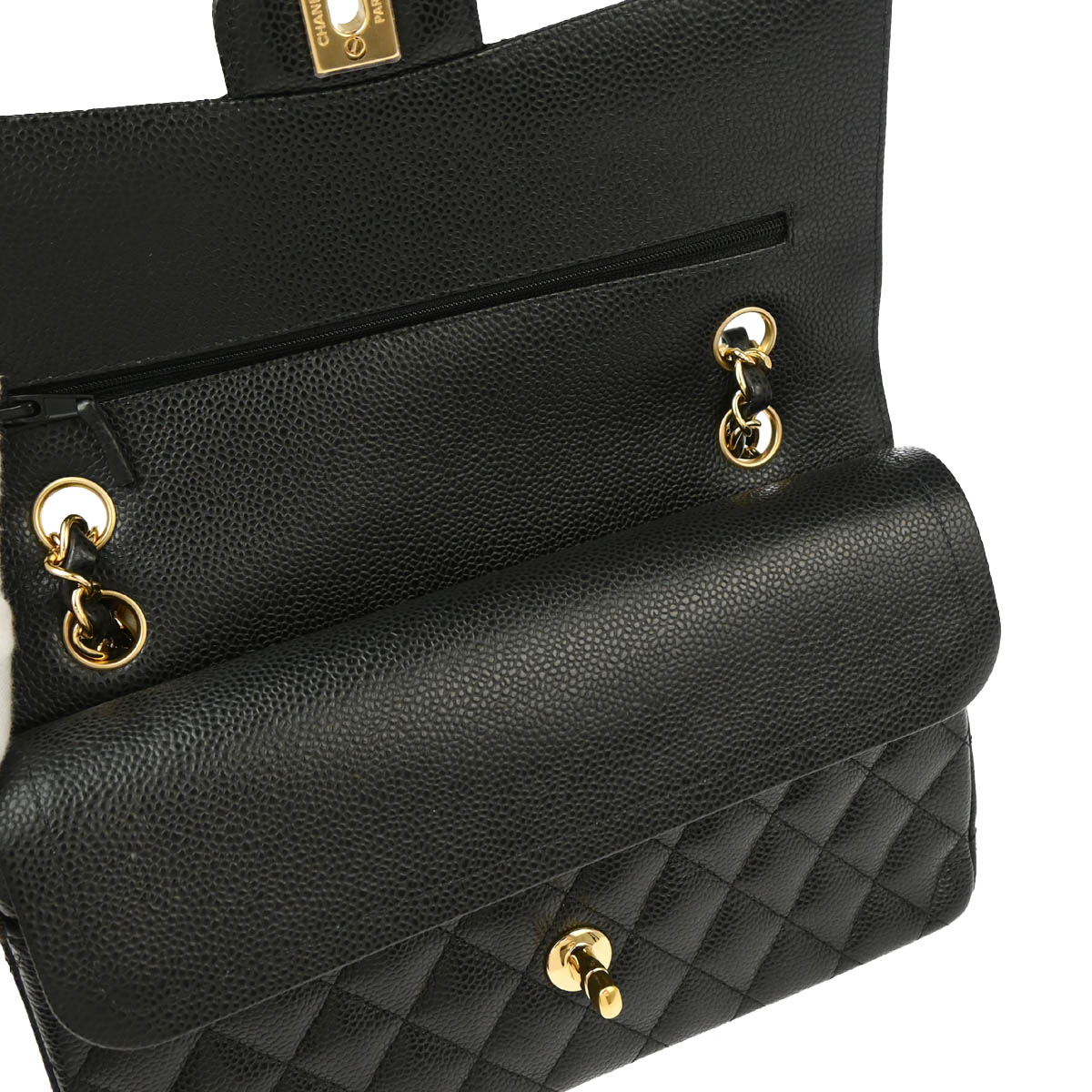 Chanel 2019 Black Caviar Medium Classic Double Flap Shoulder Bag