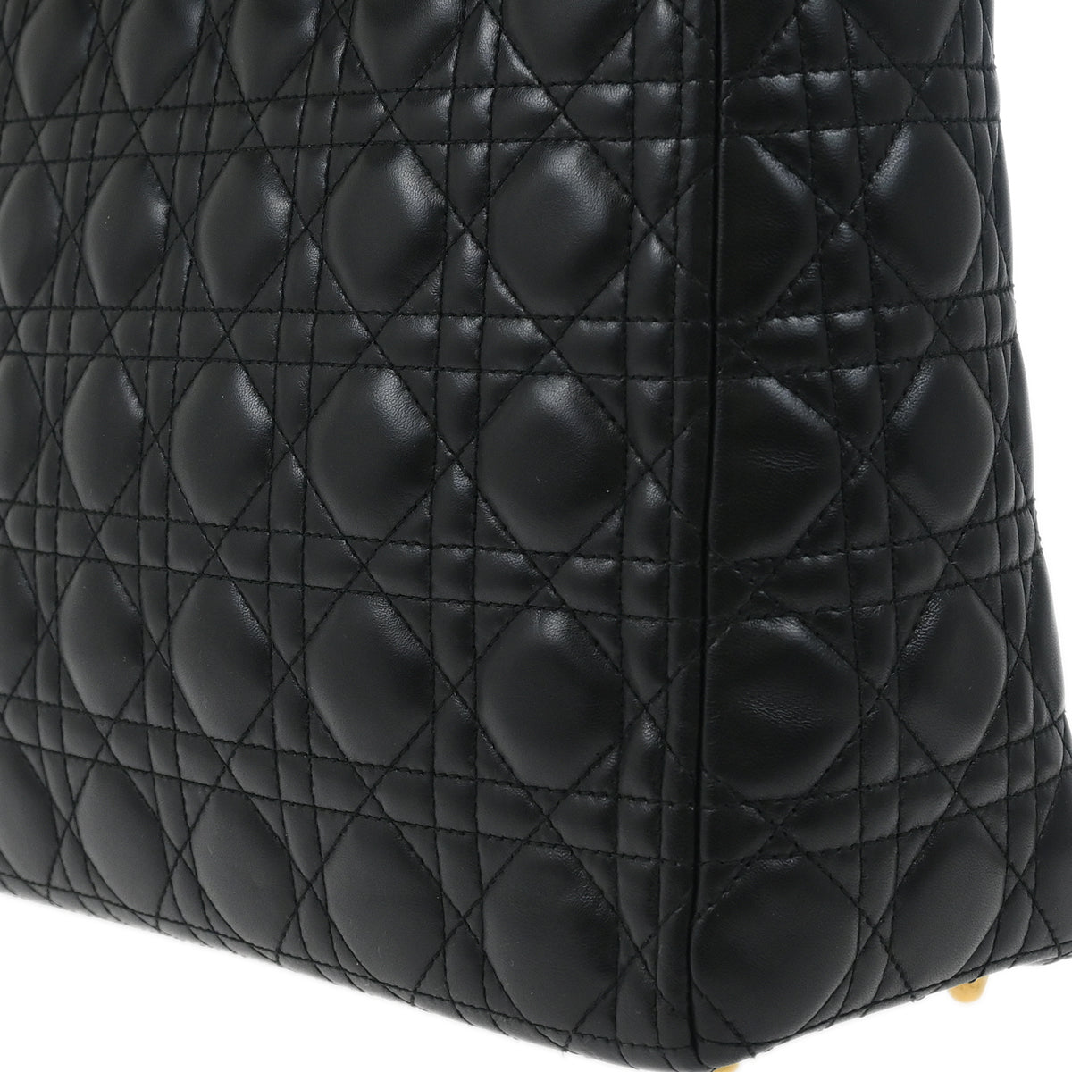 Christian Dior 2010 Black Lambskin Large Lady Dior Cannage 2way Shoulder Handbag