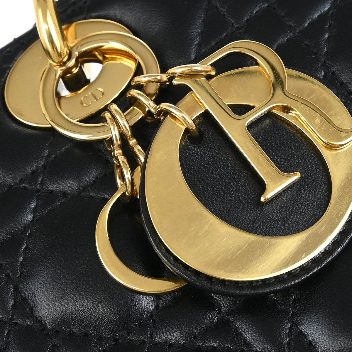Christian Dior 2010 Black Lambskin Large Lady Dior Cannage 2way Shoulder Handbag