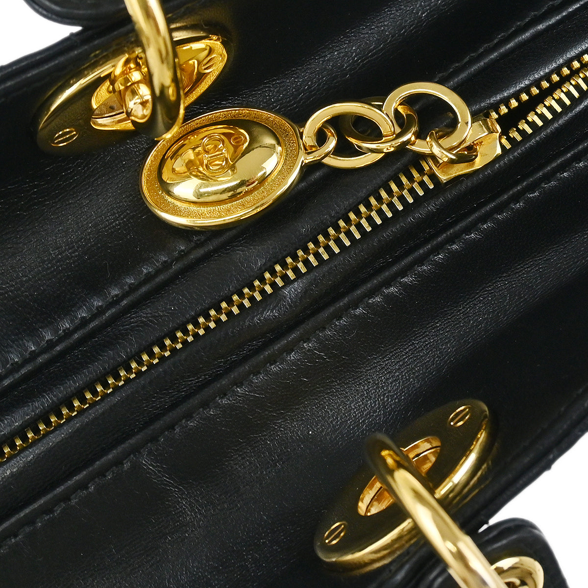 Christian Dior 2010 Black Lambskin Large Lady Dior Cannage 2way Shoulder Handbag