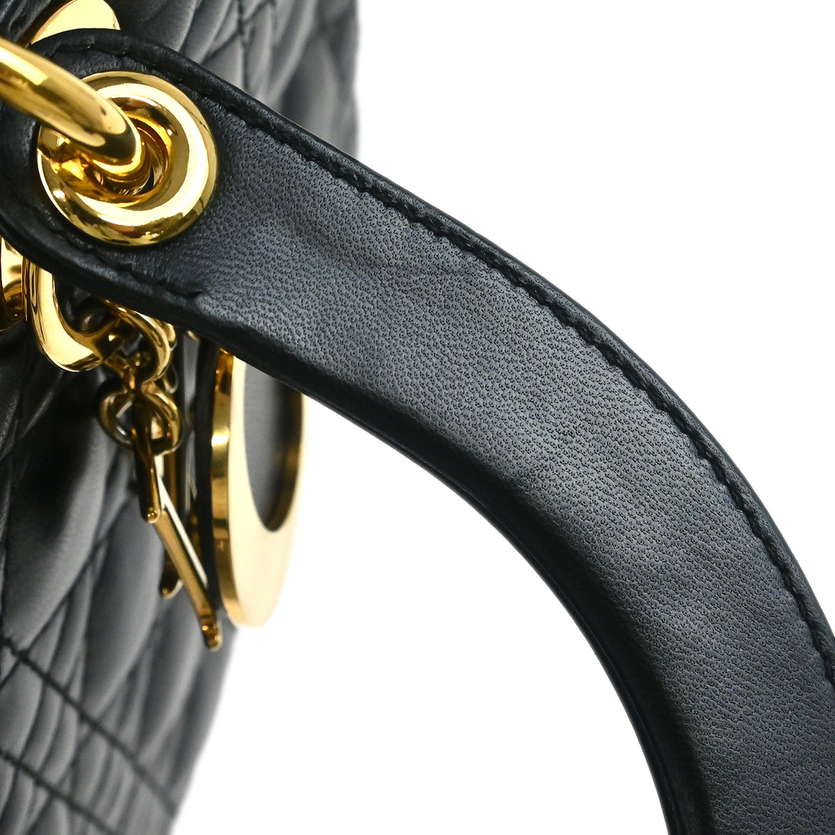 Christian Dior 2010 Black Lambskin Large Lady Dior Cannage 2way Shoulder Handbag