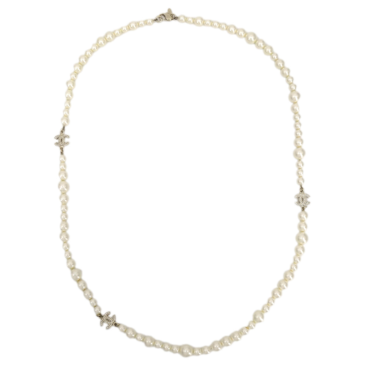 Chanel Gold Chain Costume Pearl Rhinestone Necklace A12P