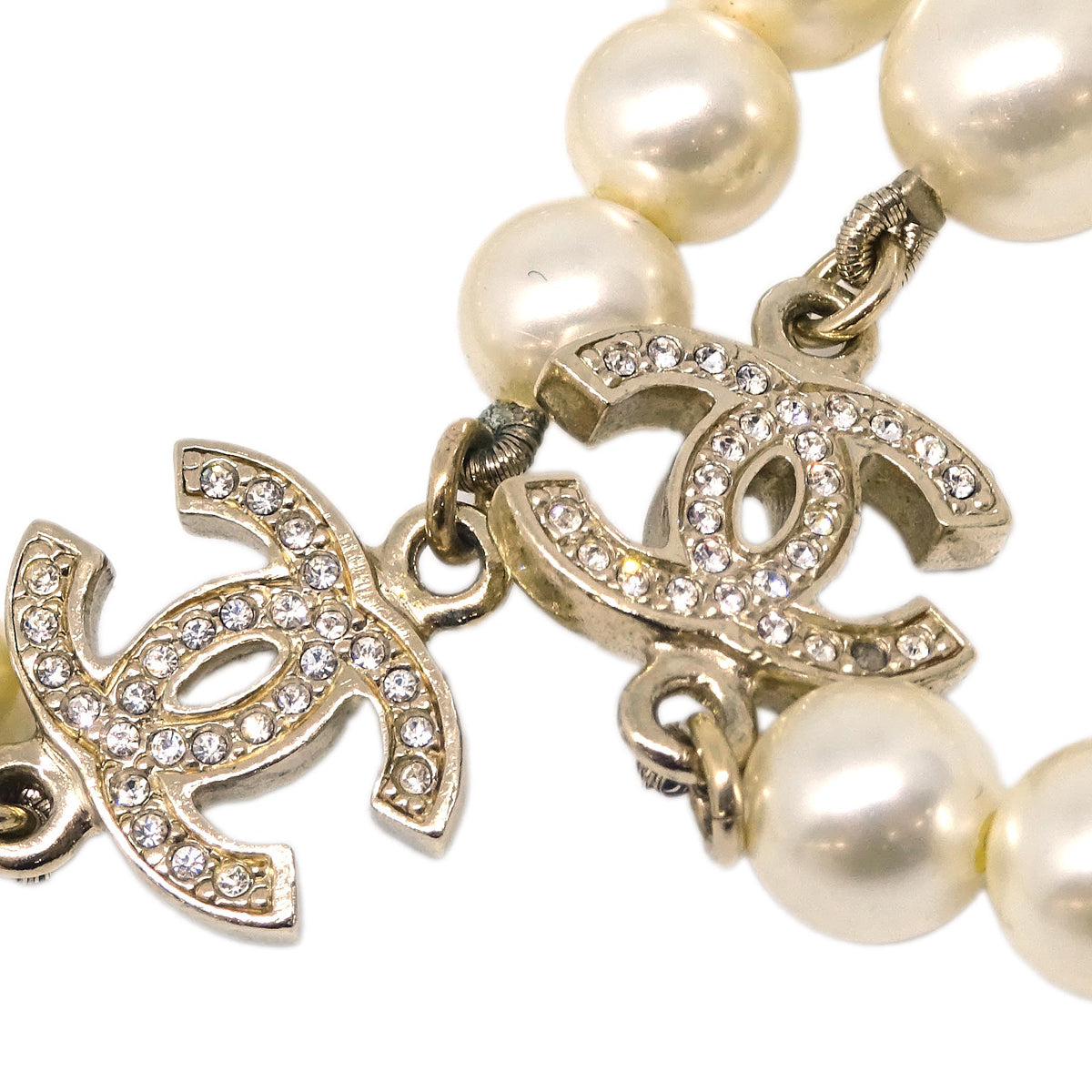 Chanel Gold Chain Costume Pearl Rhinestone Necklace A12P