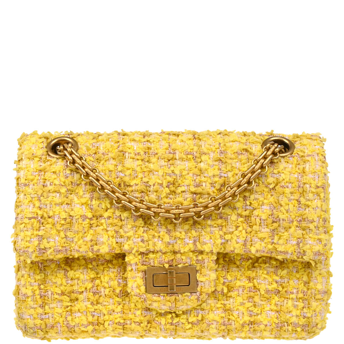 Chanel Yellow Tweed Mademoiselle Lock Shoulder Bag