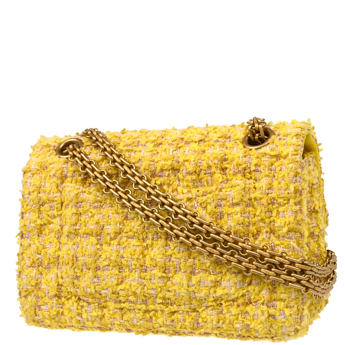Chanel Yellow Tweed Mademoiselle Lock Shoulder Bag