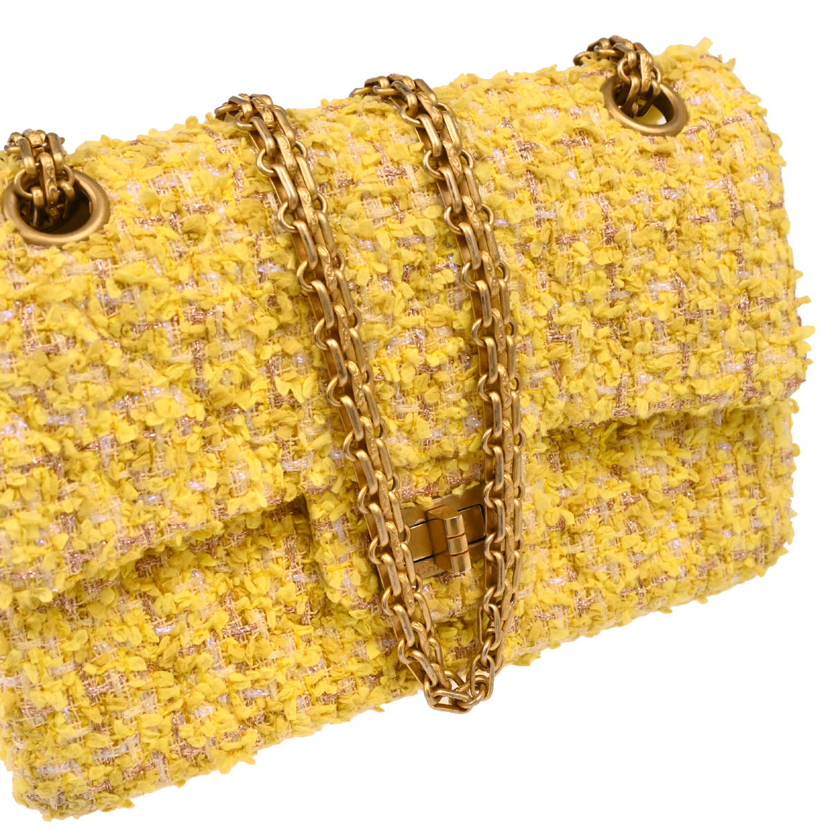 Chanel Yellow Tweed Mademoiselle Lock Shoulder Bag