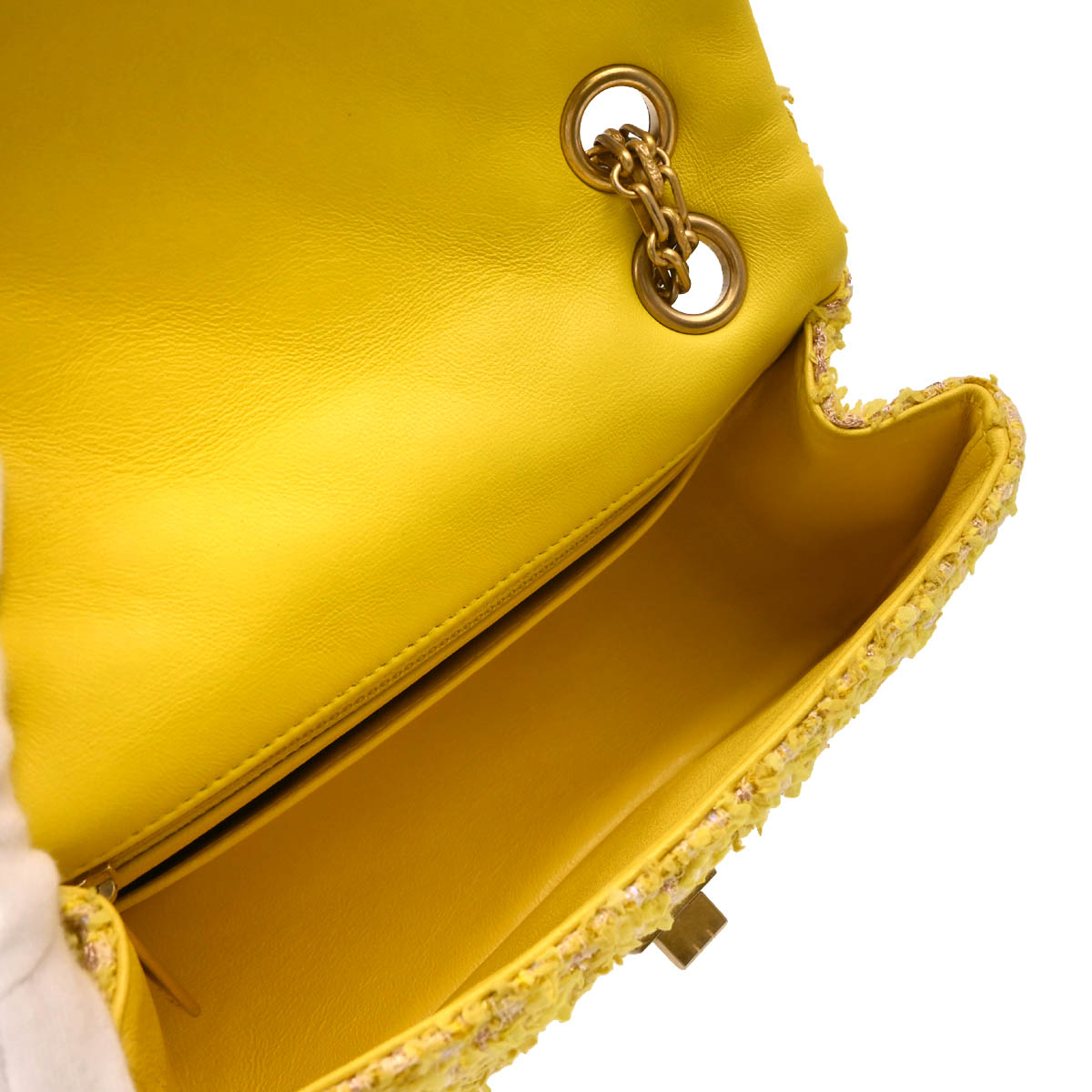 Chanel Yellow Tweed Mademoiselle Lock Shoulder Bag
