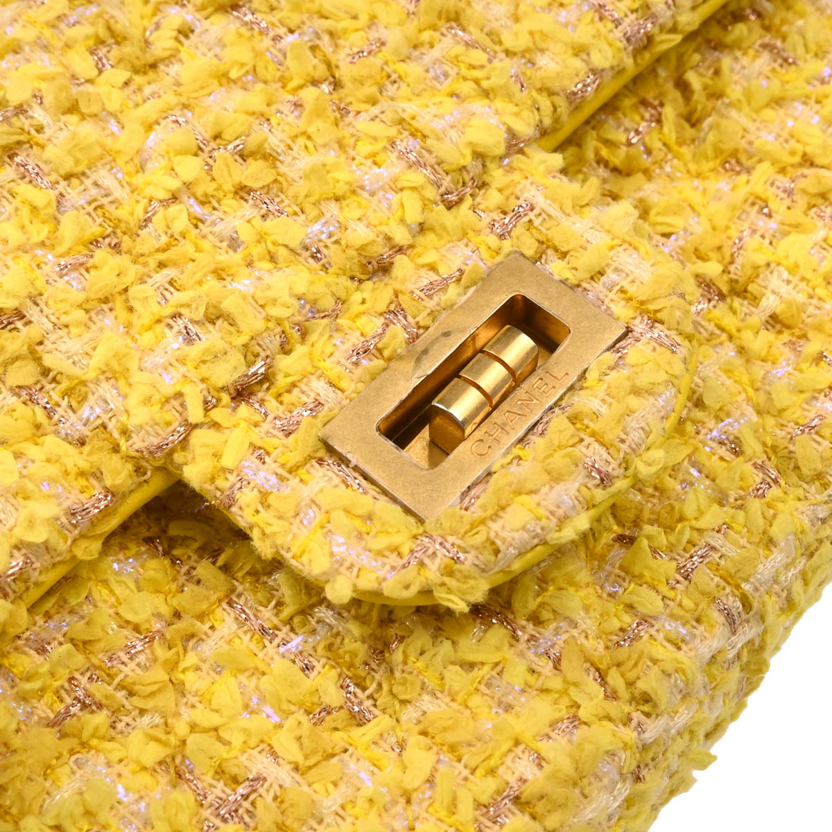 Chanel Yellow Tweed Mademoiselle Lock Shoulder Bag